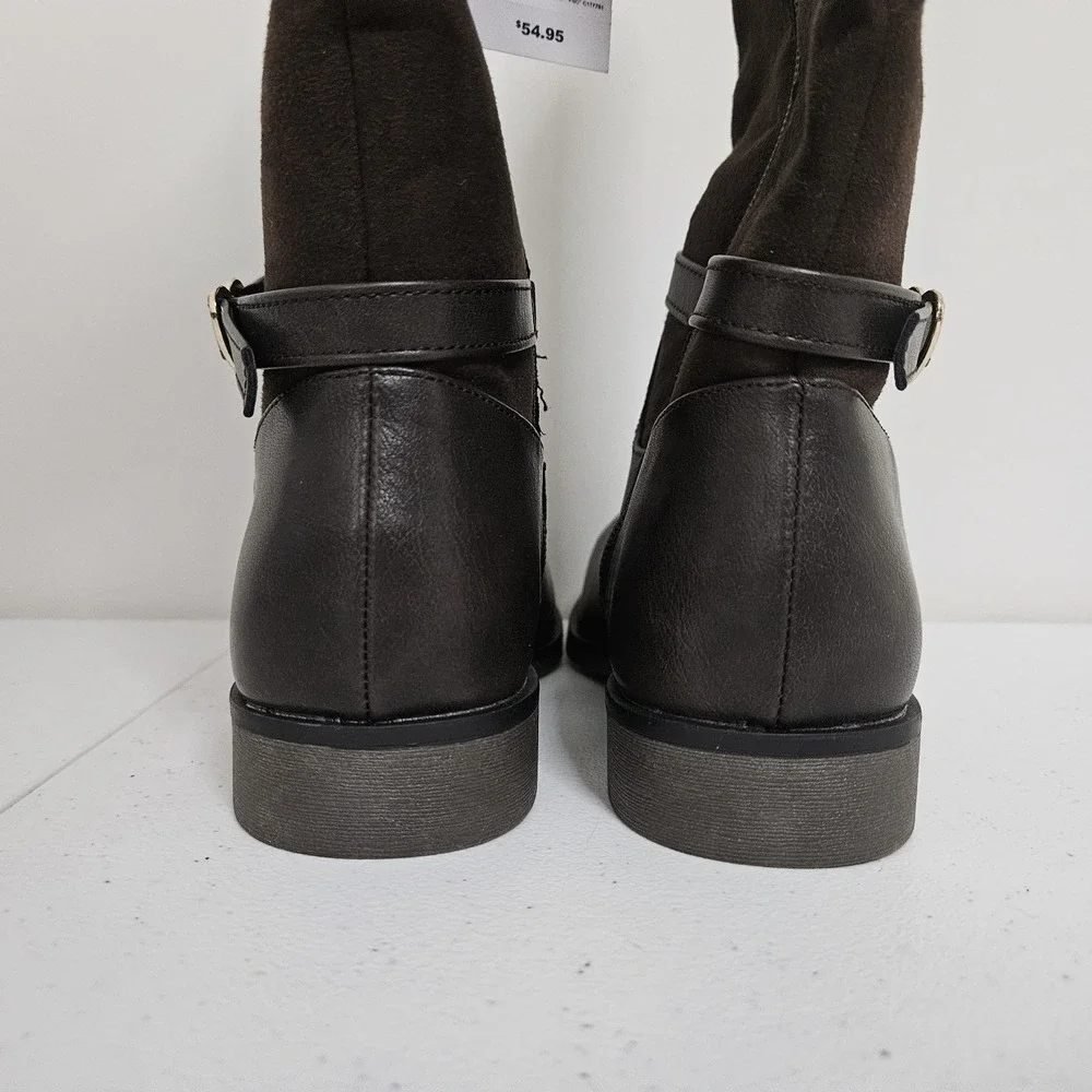 The Childrens Place Tall Boots Girls 5 Dark Brown Heart Buckle Riding Equestrian